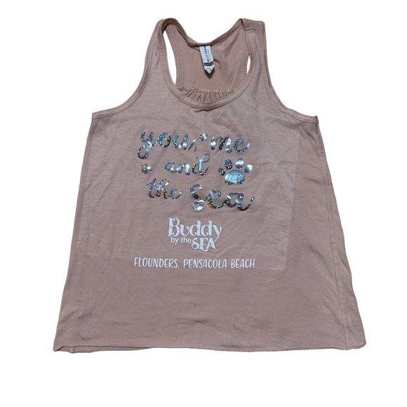 Pink razorback tank top “you me, and the sea” Flounders, Pensacola Beach Girls M - Picture 1 of 6